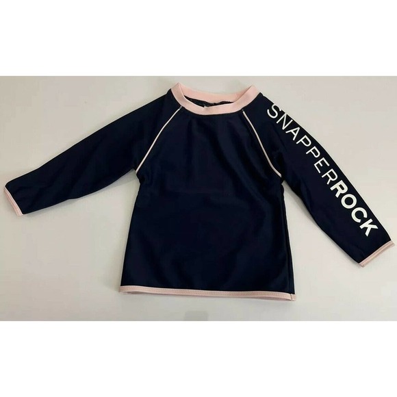 Snapper Rock Long Sleeve Rashguard UV 50+ Toddler Swim Sz 12-24 M Navy Pink - Picture 7 of 7